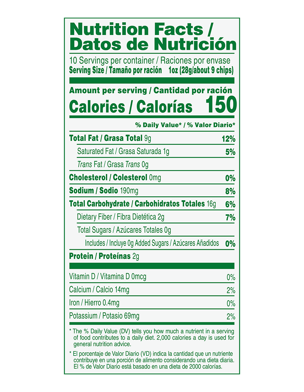 nutrition facts of the Chile Limón Tortilla Chips product