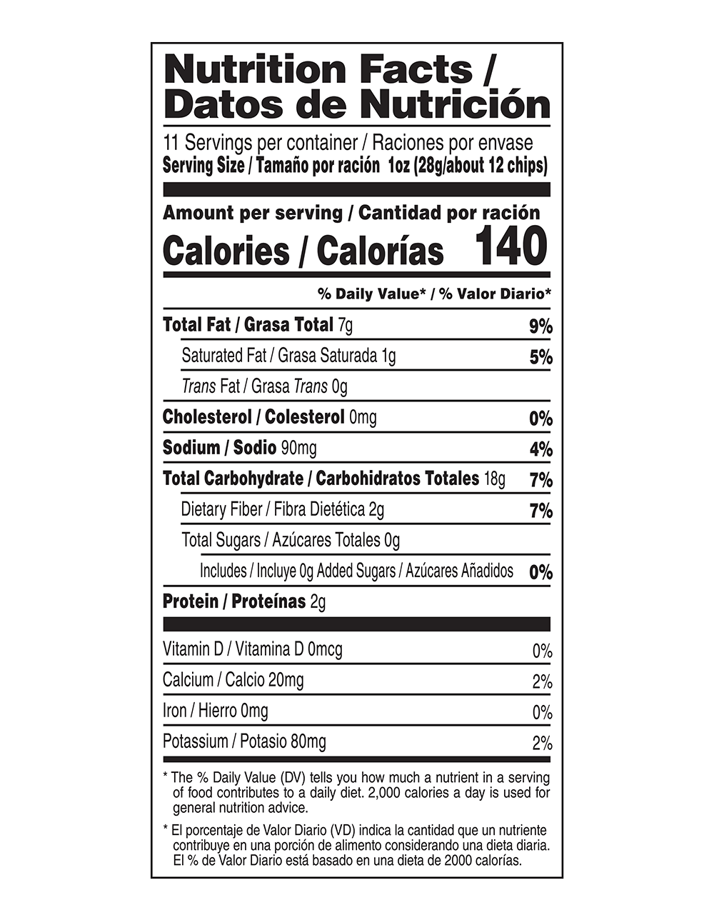 nutrition facts label of the Corn Tortilla Chips product