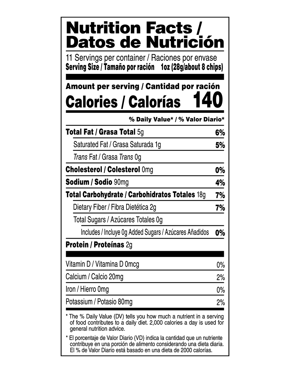 nutrition facts label for the White Corn Tortilla Chips product